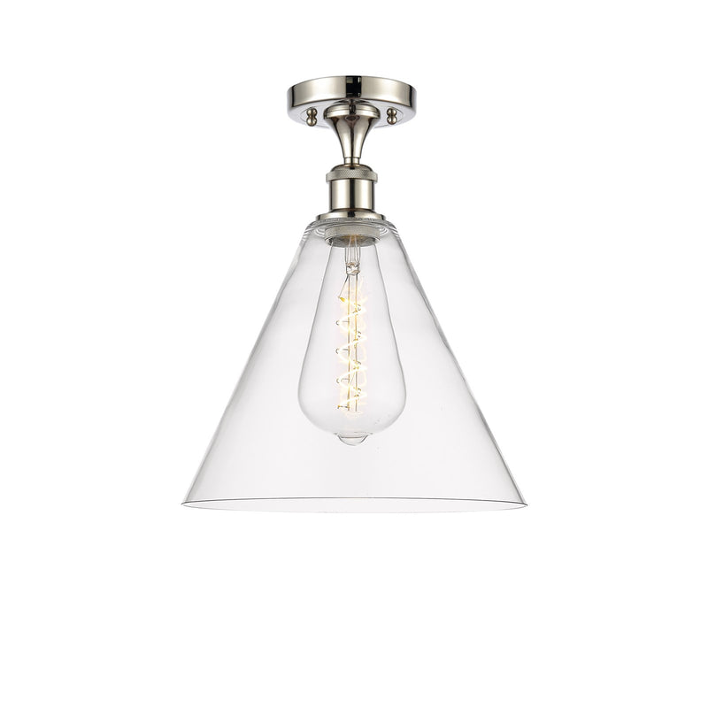 Innovations Berkshire 12in 1-Light Semi-Flush Mount | Industrial Polished Nickel Steel and Clear Glass | Damp-Rated Entryway & | Model 616-1F-PN-GBC-122