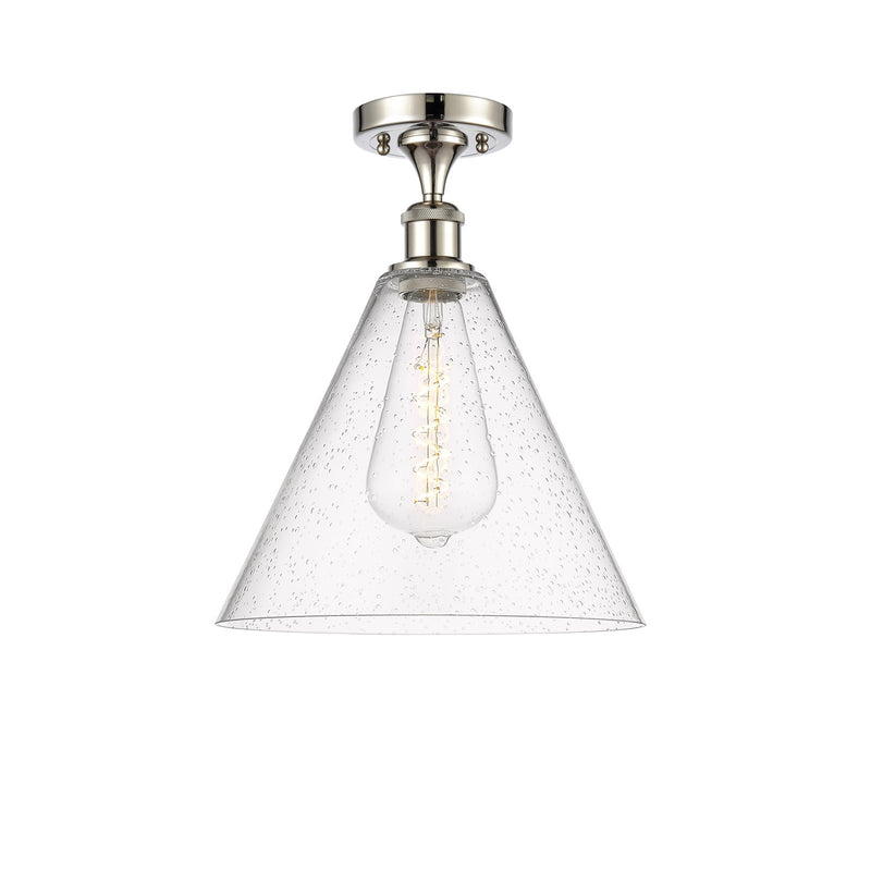 Innovations Berkshire Glass 12in 1-Light Semi-Flush Mount | Industrial Polished Nickel Steel and Seedy Glass | Entryway & | Model 616-1F-PN-GBC-124