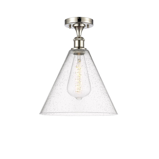 Innovations Berkshire Glass 12in 1-Light Semi-Flush Mount | Industrial Polished Nickel Steel and Seedy Glass | Entryway & | Model 616-1F-PN-GBC-124