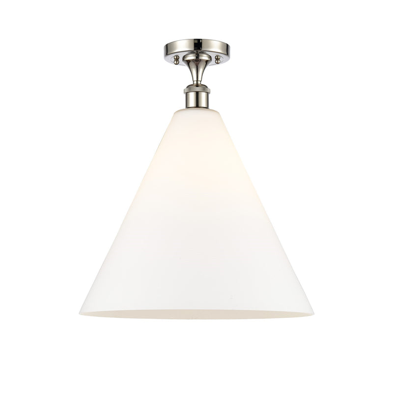 Innovations Berkshire Glass 16in 1-Light Semi-Flush Mount | Industrial Polished Nickel Steel and Matte White Glass | Entryway & | Model 616-1F-PN-GBC-161
