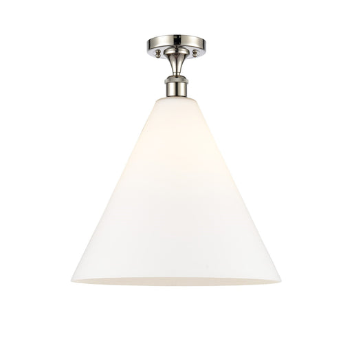 Innovations Berkshire Glass 16in 1-Light Semi-Flush Mount | Industrial Polished Nickel Steel and Matte White Glass | Entryway & | Model 616-1F-PN-GBC-161