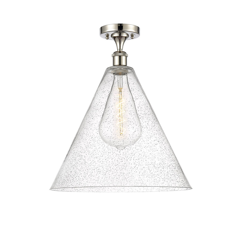 Innovations Berkshire 16in 1-Light Semi-Flush Mount | Industrial Polished Nickel Steel and Seedy Glass | Entryway & Hallway | 16 | Model 616-1F-PN-GBC-164