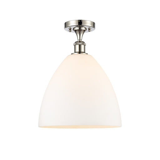 Innovations Bristol 12in 1-Light Semi-Flush Mount | Industrial Polished Nickel Steel and Matte White Glass | Kitchen & Hallway | Model 616-1F-PN-GBD-121