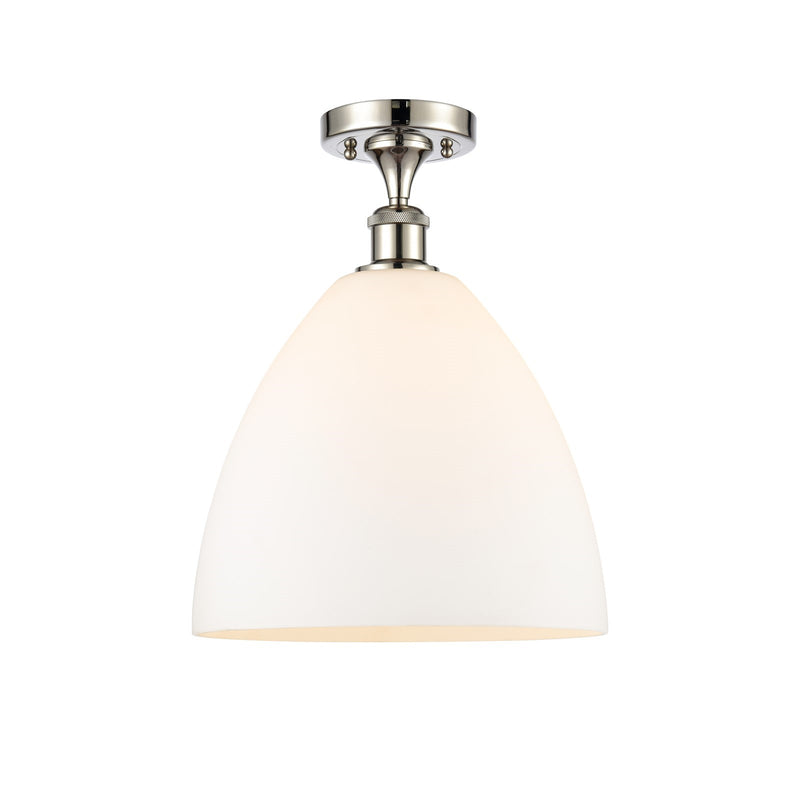 Innovations Bristol 12in 1-Light Semi-Flush Mount | Industrial Polished Nickel Steel and Matte White Glass | Kitchen & Hallway | Model 616-1F-PN-GBD-121