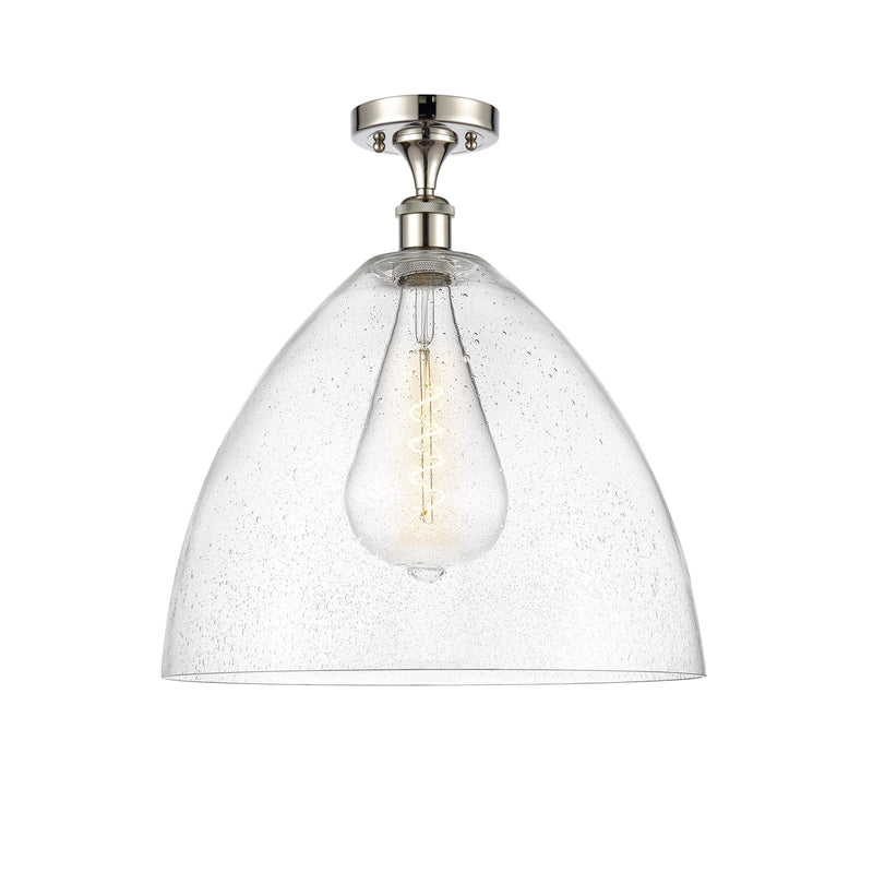 Innovations Bristol 16in 1-Light Semi-Flush Mount | Industrial Polished Nickel Steel and Seedy Glass Dome Shade | Damp-Rated | Model 616-1F-PN-GBD-164