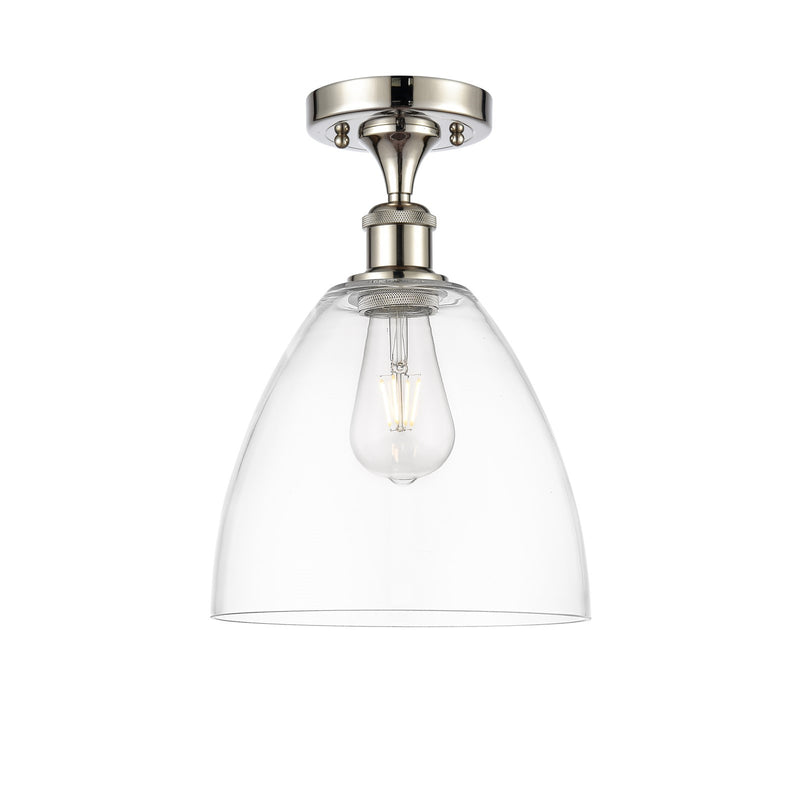 Innovations Bristol 9in 1-Light Semi-Flush Mount | Industrial Modern Contempo Polished Nickel Steel and Clear Glass | Kitchen & | Model 616-1F-PN-GBD-92