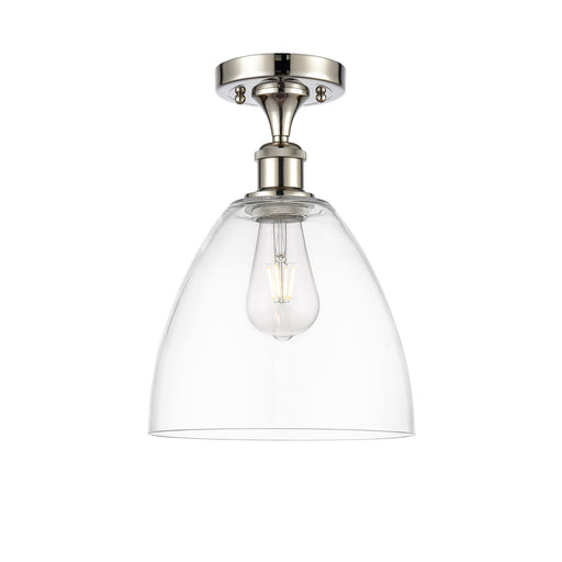 Innovations Bristol 9in 1-Light Semi-Flush Mount | Industrial Modern Contempo Polished Nickel Steel and Clear Glass | Kitchen & | Model 616-1F-PN-GBD-92