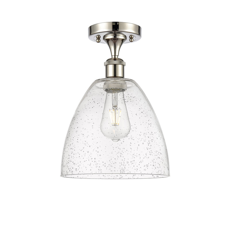Innovations Bristol 9in 1-Light Semi-Flush Mount | Industrial Polished Nickel Steel and Seedy Glass | Entryway & Hallway | 9 x 9 | Model 616-1F-PN-GBD-94