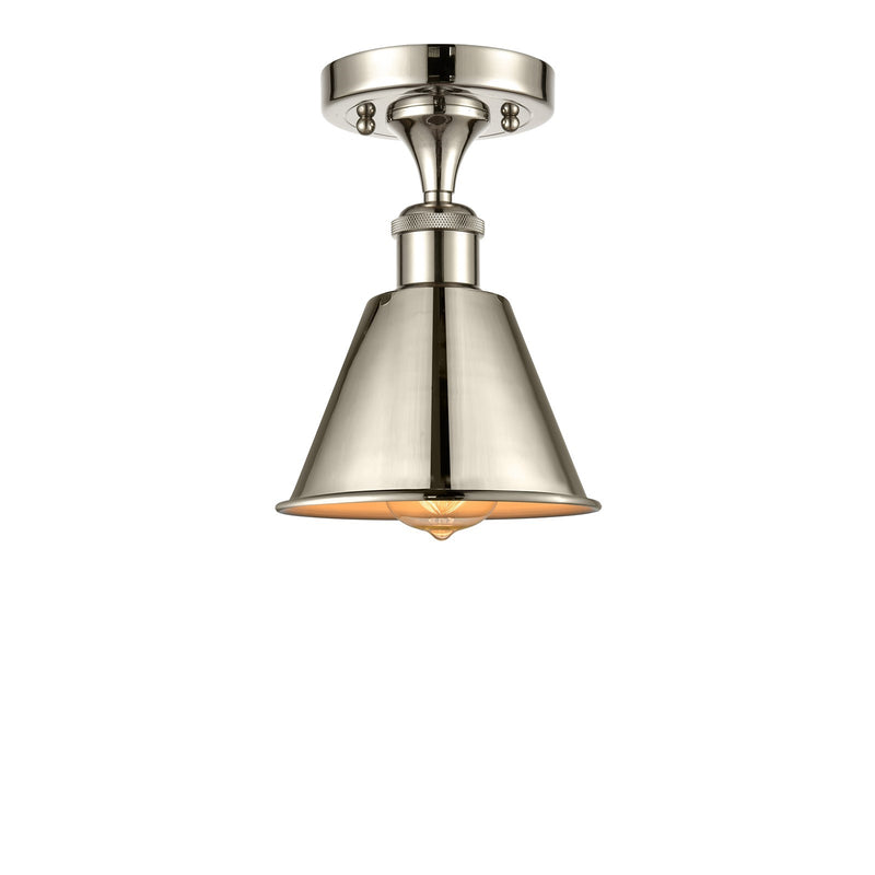 Innovations Smithfield 6.5in 1-Light Semi-Flush Mount | Industrial Farmhouse Polished Nickel Steel and Cast Brass with Polished | Model 616-1F-PN-M8-PN