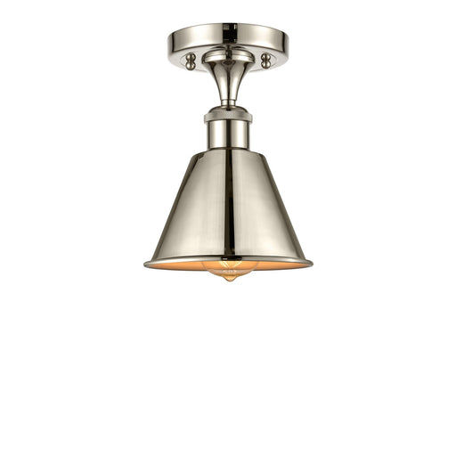 Innovations Smithfield 6.5in 1-Light Semi-Flush Mount | Industrial Farmhouse Polished Nickel Steel and Cast Brass with Polished | Model 616-1F-PN-M8-PN