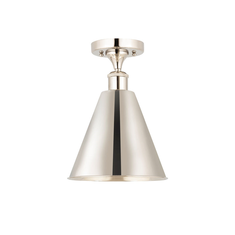 Innovations Berkshire 8in 1-Light Semi-Flush Mount | Industrial Polished Nickel Steel and Polished Nickel Metal Shade | Hallway | Model 616-1F-PN-MBC-8-PN