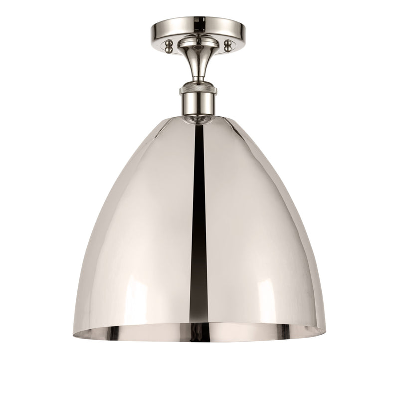 Innovations Bristol 12in 1-Light Semi-Flush Mount | Industrial Polished Nickel Steel and Polished Nickel Metal Shade | Model 616-1F-PN-MBD-12-PN
