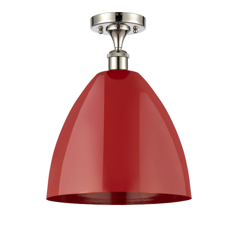 Innovations Plymouth 12in 1-Light Semi-Flush Mount | Industrial Farmhouse Polished Nickel and Matte Red Metal | Damp-Rated | Model 616-1F-PN-MBD-12-RD