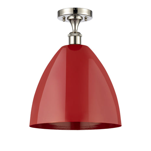 Innovations Plymouth 12in 1-Light Semi-Flush Mount | Industrial Farmhouse Polished Nickel and Matte Red Metal | Damp-Rated | Model 616-1F-PN-MBD-12-RD