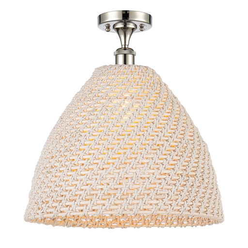 Innovations Bristol Natural 16in 1-Light Semi-Flush Mount | Farmhouse Polished Nickel and Natural Fiber Dome Shade | Foyer & | Model 616-1F-PN-NBD-16-NAT