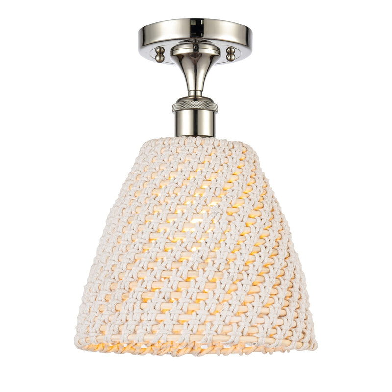 Innovations Bristol Natural 9in 1-Light Semi-Flush Mount | Industrial Polished Nickel Steel and Natural Fiber Dome Shade | Model 616-1F-PN-NBD-9-NAT