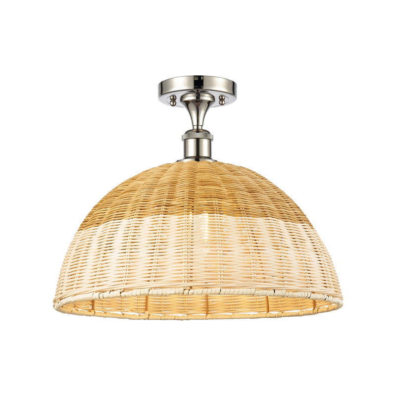 Innovations Bristol Natural II 16in 1-Light Semi-Flush Mount | Industrial Polished Nickel and Natural Fiber Shade | Entryway | Model 616-1F-PN-NBD2-16-NAT