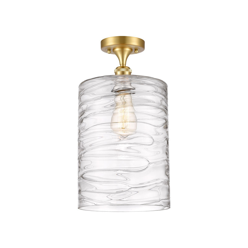 Innovations Cobbleskill 9in 1-Light Semi-Flush Mount | Art Nouveau Satin Gold Steel and Deco Swirl Glass | Kitchen & Hallway | 9 | Model 616-1F-SG-G1113-L