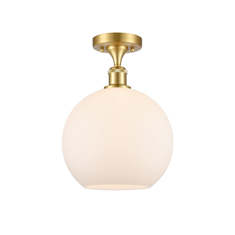 Innovations Athens 10in 1-Light Semi-Flush Mount | Industrial Satin Gold Steel and Cast Brass with Matte White Glass Shade | Model 616-1F-SG-G121-10