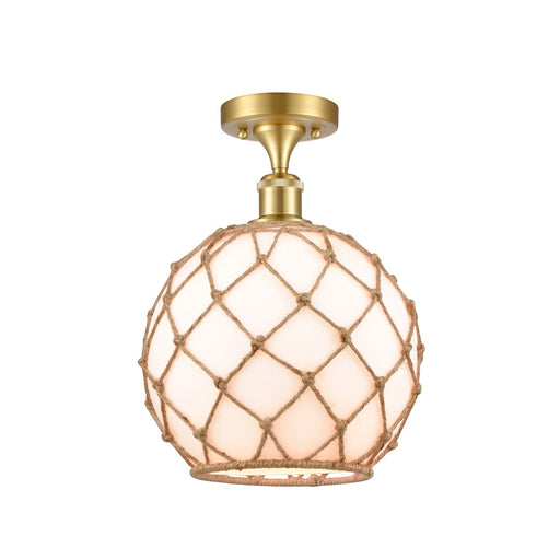 Innovations Farmhouse Rope 10in 1-Light Semi-Flush | Industrial Satin Gold Steel and Cast Brass with Matte White Glass and | Model 616-1F-SG-G121-10RB