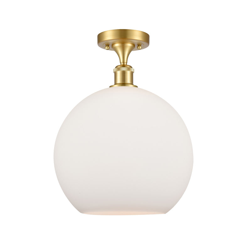 Innovations Athens 12in 1-Light Semi-Flush Mount | Industrial Satin Gold Steel and Matte White Glass | Entryway & Hallway | Model 616-1F-SG-G121-12