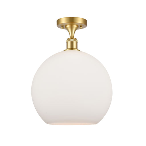 Innovations Athens 12in 1-Light Semi-Flush Mount | Industrial Satin Gold Steel and Matte White Glass | Entryway & Hallway | Model 616-1F-SG-G121-12