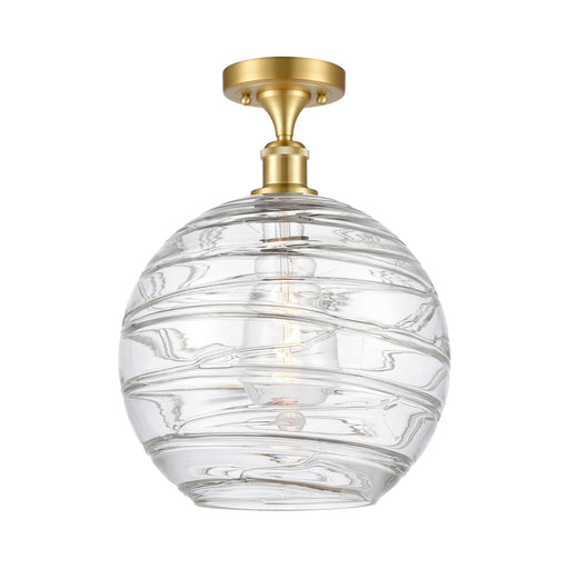 Innovations Athens Deco Swirl 12in 1-Light Semi-Flush Mount | Industrial Satin Gold Steel and Clear Deco Swirl Glass | Model 616-1F-SG-G1213-12CL