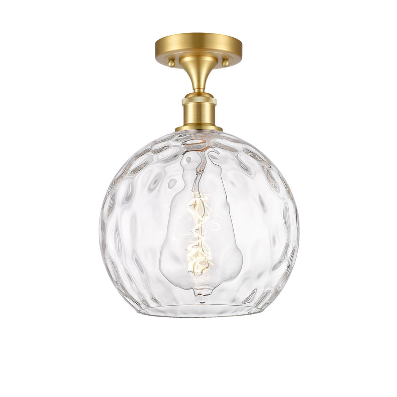 Innovations Athens Water Glass 10in 1-Light Semi-Flush Mount | Industrial Satin Gold Steel and Clear Glass | Kitchen & Hallway | Model 616-1F-SG-G1215-10