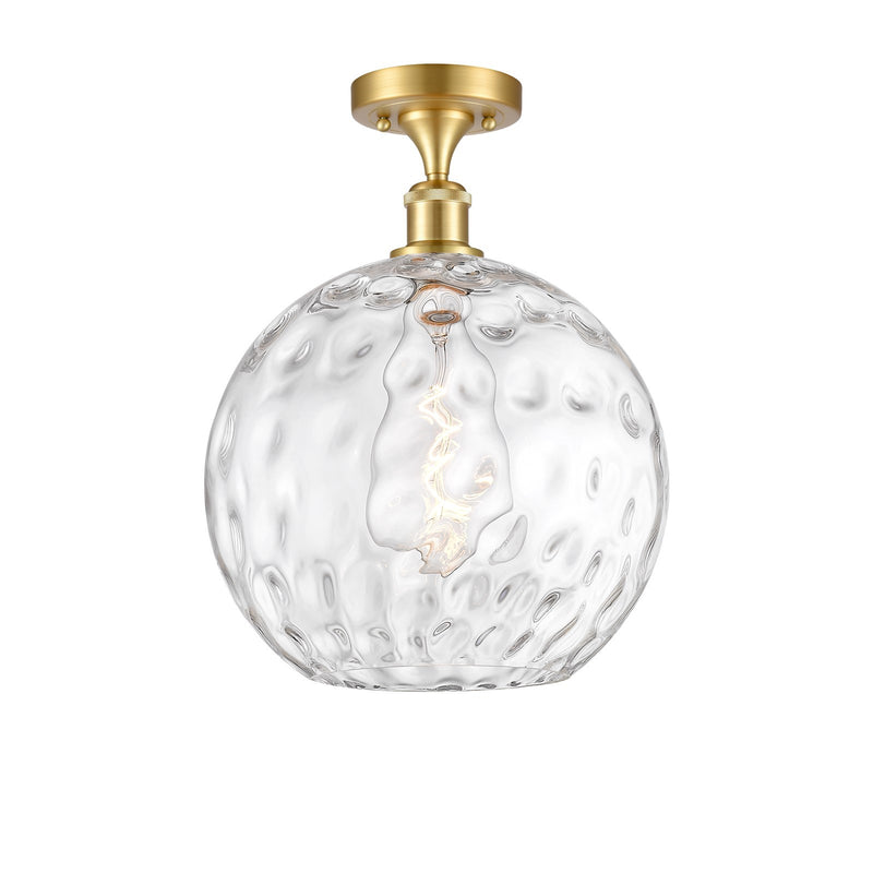Innovations Athens Water Glass 12in 1-Light Semi-Flush Mount | Industrial Satin Gold Steel and Clear Water Glass | Kitchen & | Model 616-1F-SG-G1215-12