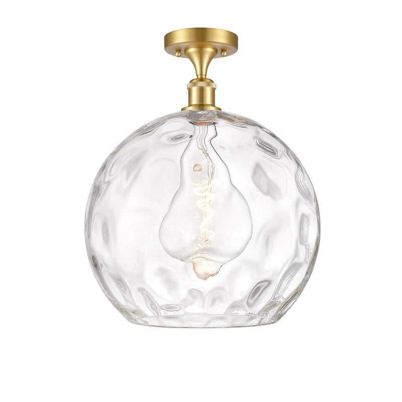 Innovations Athens Water Glass 13in 1-Light Semi-Flush Mount | Industrial Satin Gold Steel and Cast Brass with Clear Water | Model 616-1F-SG-G1215-14