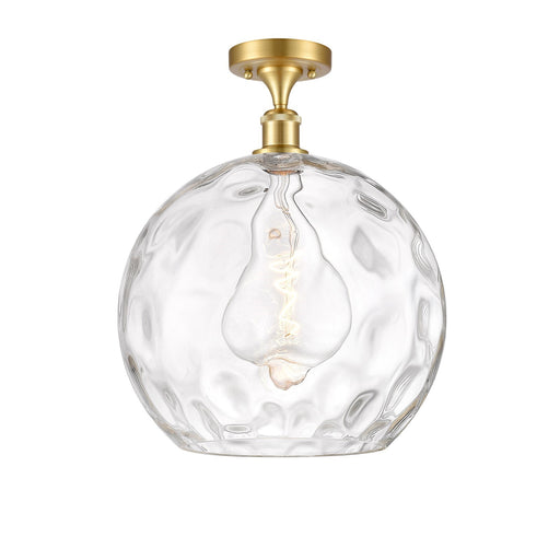 Innovations Athens Water Glass 13in 1-Light Semi-Flush Mount | Industrial Satin Gold Steel and Cast Brass with Clear Water | Model 616-1F-SG-G1215-14