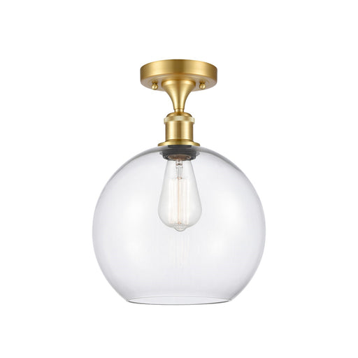 Innovations Athens 10in 1-Light Semi-Flush Mount | Industrial Satin Gold Steel and Clear Glass | Entryway & Hallway | 10 x 14.25 | Model 616-1F-SG-G122-10