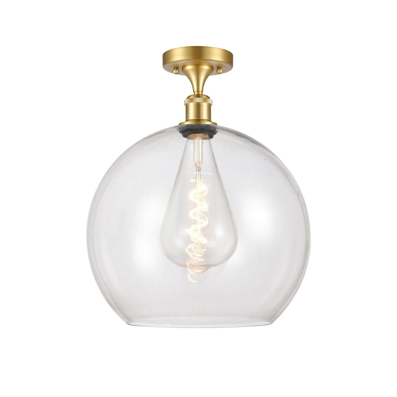 Innovations Athens 14in 1-Light Semi-Flush Mount | Industrial Satin Gold Steel and Clear Glass | Damp-Rated Entryway & Bathroom | Model 616-1F-SG-G122-14
