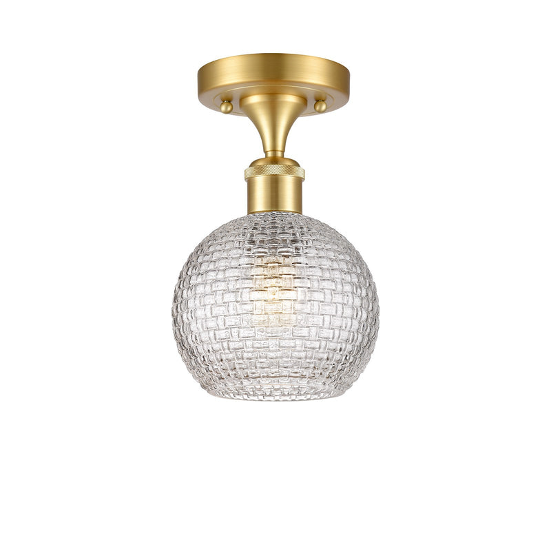 Innovations Athens 6in 1-Light Semi-Flush Mount | Modern Farmhouse Satin Gold Steel and Clear Basket Weave Glass | Entryway & | Model 616-1F-SG-G122C-6CL