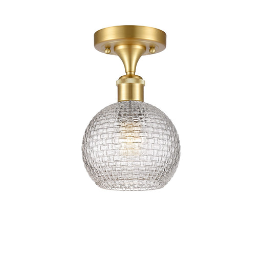 Innovations Athens 6in 1-Light Semi-Flush Mount | Modern Farmhouse Satin Gold Steel and Clear Basket Weave Glass | Entryway & | Model 616-1F-SG-G122C-6CL