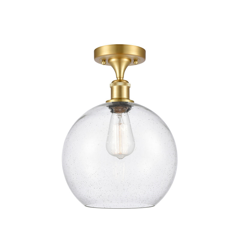 Innovations Athens 10in 1-Light Semi-Flush Mount | Industrial Satin Gold Steel and Seedy Glass | Hallway & Entryway | 10 x 14.25 | Model 616-1F-SG-G124-10