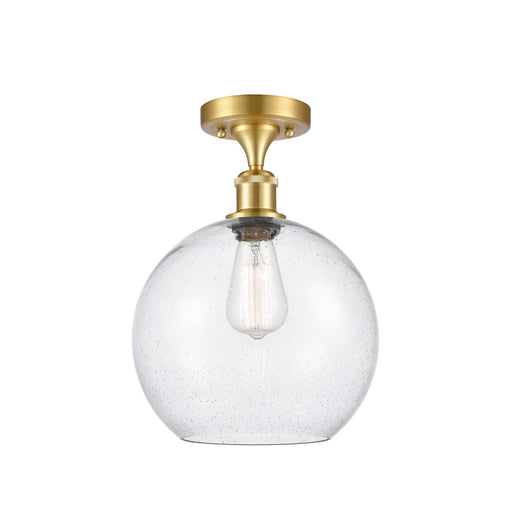 Innovations Athens 10in 1-Light Semi-Flush Mount | Industrial Satin Gold Steel and Seedy Glass | Hallway & Entryway | 10 x 14.25 | Model 616-1F-SG-G124-10