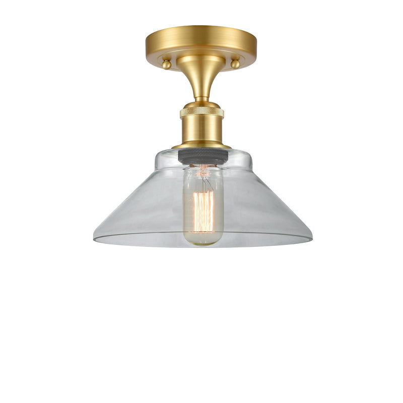 Innovations Orwell 8in 1-Light Semi-Flush Mount | Industrial Satin Gold Steel and Clear Glass | Damp-Rated Hallway & Entryway | Model 616-1F-SG-G132