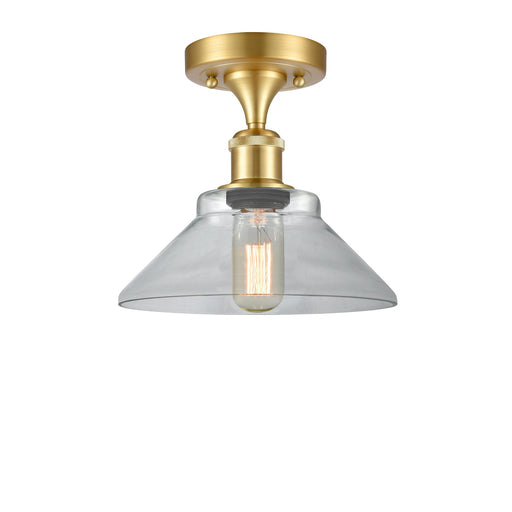 Innovations Orwell 8in 1-Light Semi-Flush Mount | Industrial Satin Gold Steel and Clear Glass | Damp-Rated Hallway & Entryway | Model 616-1F-SG-G132