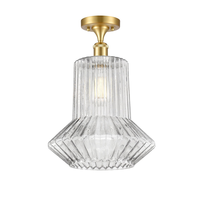 Innovations Springwater 12in 1-Light Semi-Flush Mount | Industrial Satin Gold Steel and Clear Fluted Glass | Entryway & Hallway | Model 616-1F-SG-G212