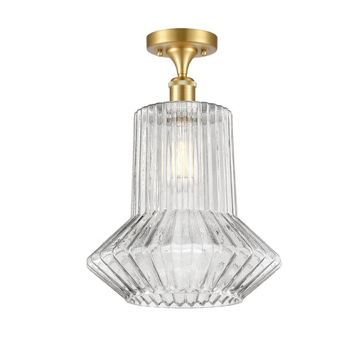 Innovations Springwater 12in 1-Light Semi-Flush Mount | Industrial Satin Gold Steel and Clear Fluted Glass | Entryway & Hallway | Model 616-1F-SG-G212