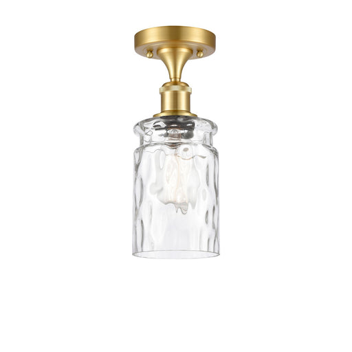 Innovations Candor 1-Light Semi-Flush Mount | Industrial Satin Gold Steel and Clear Waterglass Glass | Damp-Rated Hallway & | Model 616-1F-SG-G352