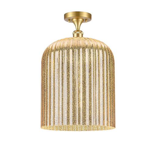 Innovations Bridal Veil 5in 1-Light Semi-Flush Mount | Art Nouveau Satin Gold Steel and Mercury Ribbed Glass | Damp-Rated | Model 616-1F-SG-G559-12ME
