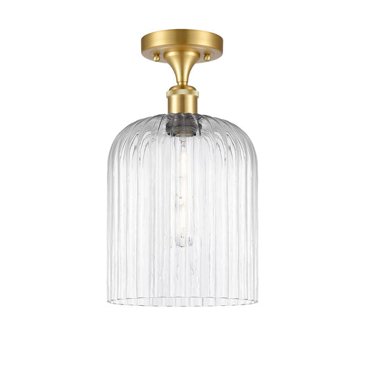 Innovations Bridal Veil 5in 1-Light Semi-Flush Mount | Industrial Art Nouveau Satin Gold Steel and Clear Ribbed Glass | Model 616-1F-SG-G559-8CL