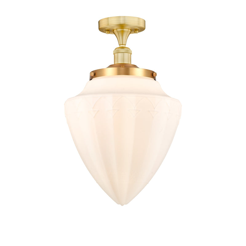Innovations Bridgeton 12in 1-Light Semi-Flush Mount | Traditional Satin Gold Steel and Matte White Frosted Glass | Entryway & | Model 616-1F-SG-G661-12