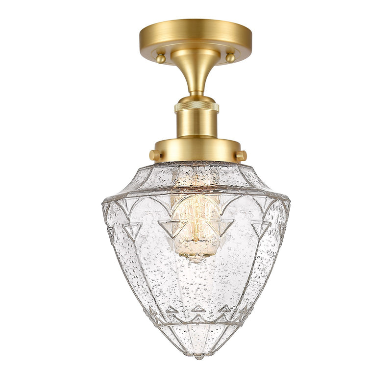 Innovations Bullet 6in 1-Light Semi-Flush Mount | Industrial Satin Gold and Seedy Glass | Hallway & Entryway | 6 x 13 in | Model 616-1F-SG-G664-7