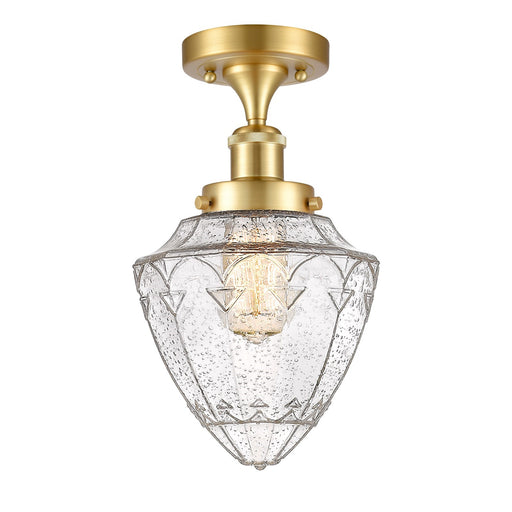 Innovations Bullet 6in 1-Light Semi-Flush Mount | Industrial Satin Gold and Seedy Glass | Hallway & Entryway | 6 x 13 in | Model 616-1F-SG-G664-7