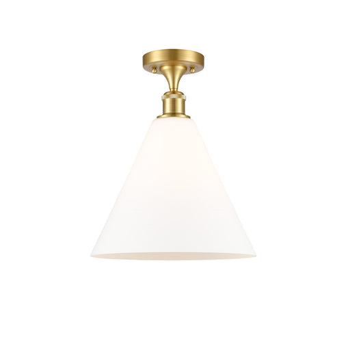 Innovations Berkshire 12in 1-Light Semi-Flush | Industrial Satin Gold Steel and Cast Brass with Matte White Cone Glass | Model 616-1F-SG-GBC-121