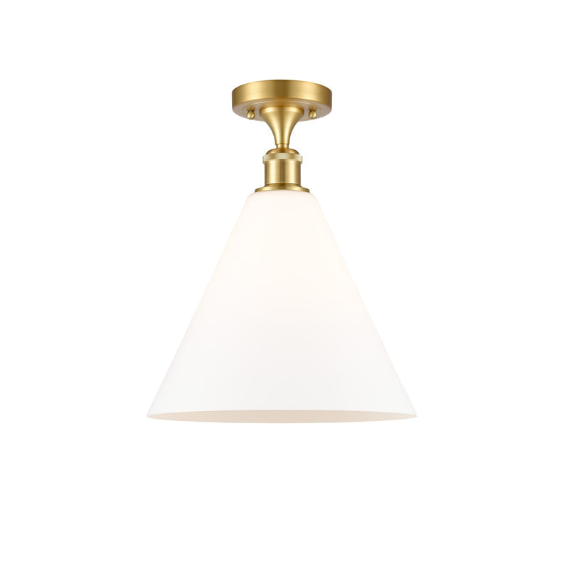Innovations Berkshire 12in 1-Light Semi-Flush | Industrial Satin Gold Steel and Cast Brass with Matte White Cone Glass | Model 616-1F-SG-GBC-121