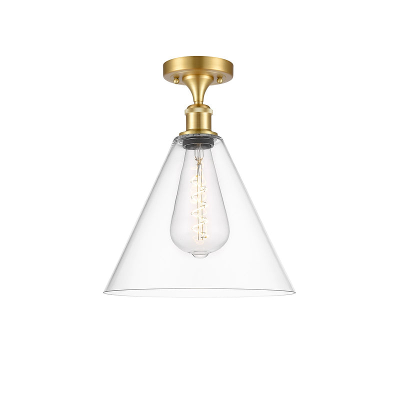Innovations Berkshire Glass 12in 1-Light Semi-Flush | Industrial Satin Gold Steel and Clear Glass | Entryway & Hallway | 12 x 12 | Model 616-1F-SG-GBC-122